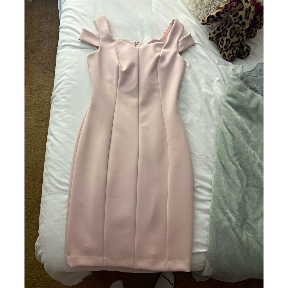 Calvin Klein Pink Solid Off Shoulder Sheath Knee Dress Zip, Size 6